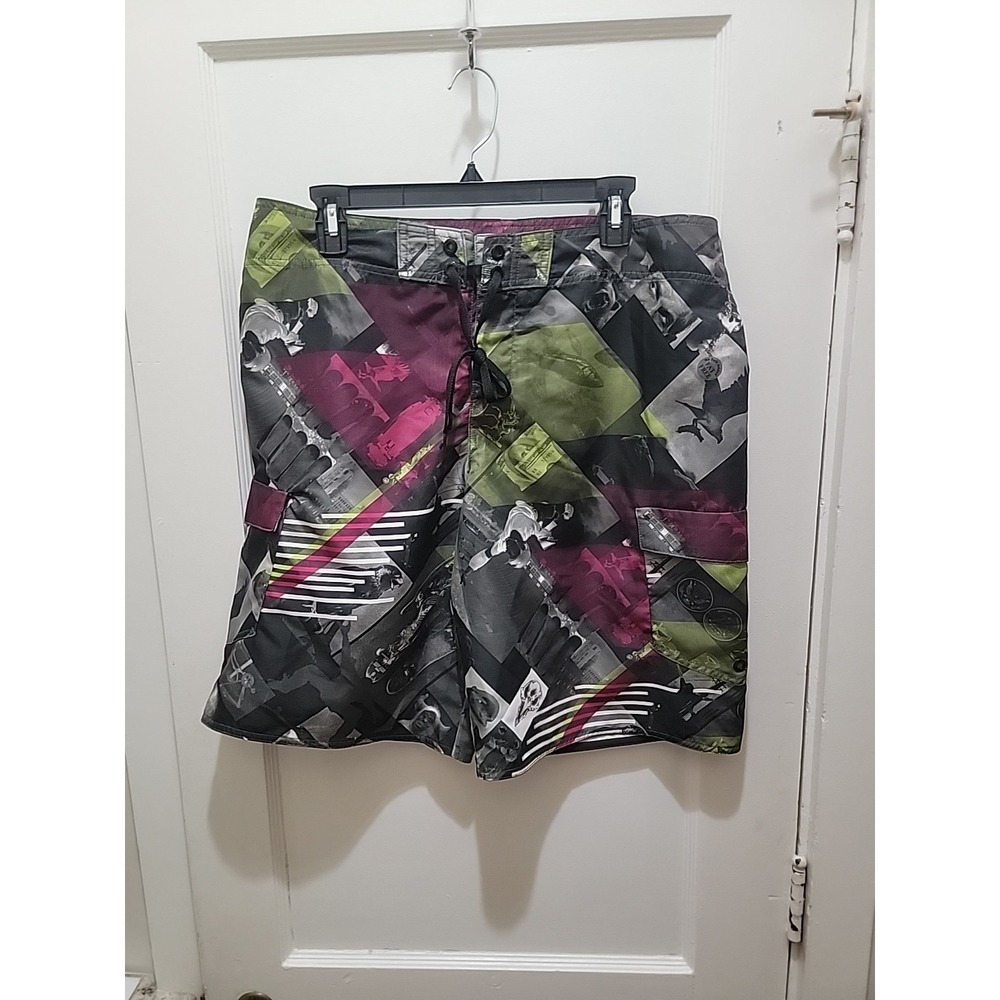 Tony Hawk Sz 36 Board Shorts Swim Trunks, Multicolor Graphic Color Block Summer